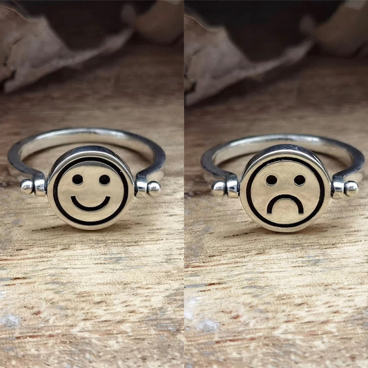 Reversible Smiley Happy and Sad Face Rotatable Rings for Women and Men Simple Anti-Stress Fidget Jewelry Gift